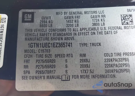 2014 GMC Sierra 1500 Sle из США, поврежденный, VIN 1GTN1UEC1EZ365741